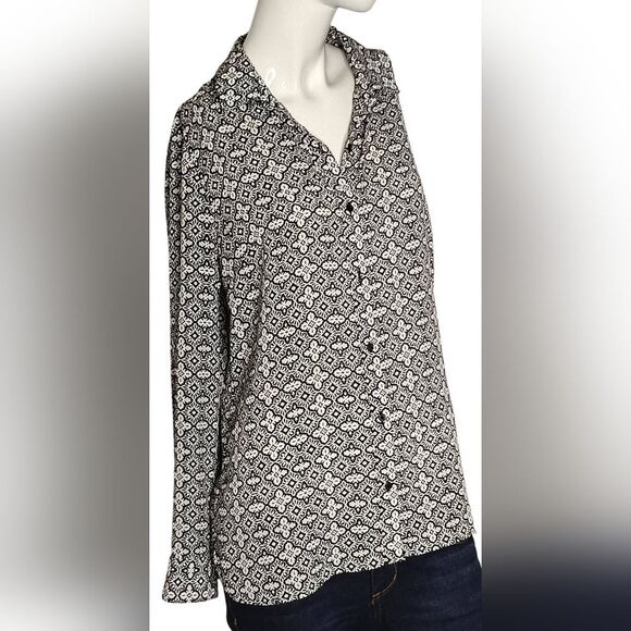 Banana Republic Black & White Button Down Shirt Blouse Top Sz medium - Picture 3 of 10